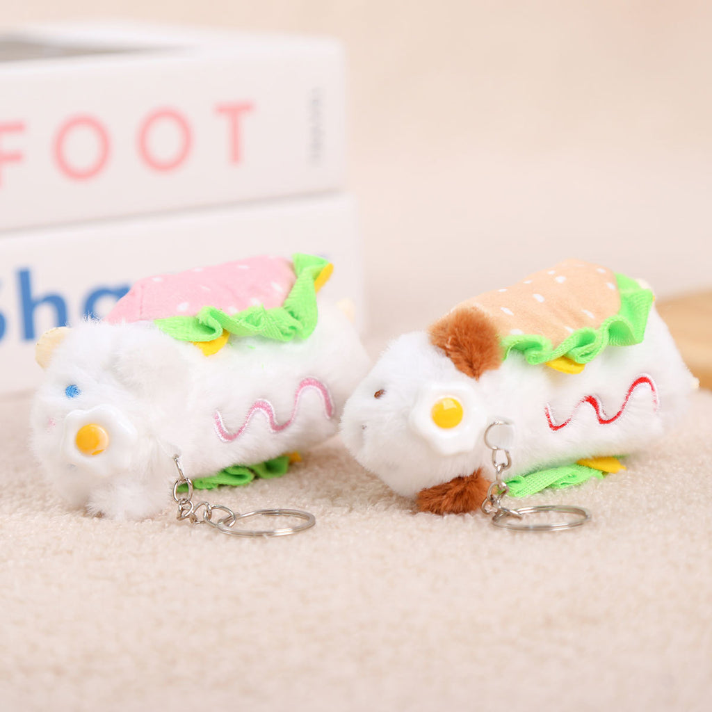 Cute Fried Egg and Hot Dog Plush Toy Keychain