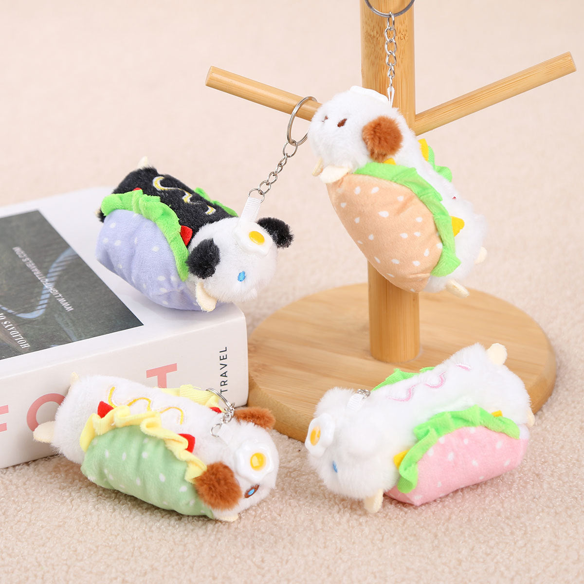 Cute Fried Egg and Hot Dog Plush Toy Keychain