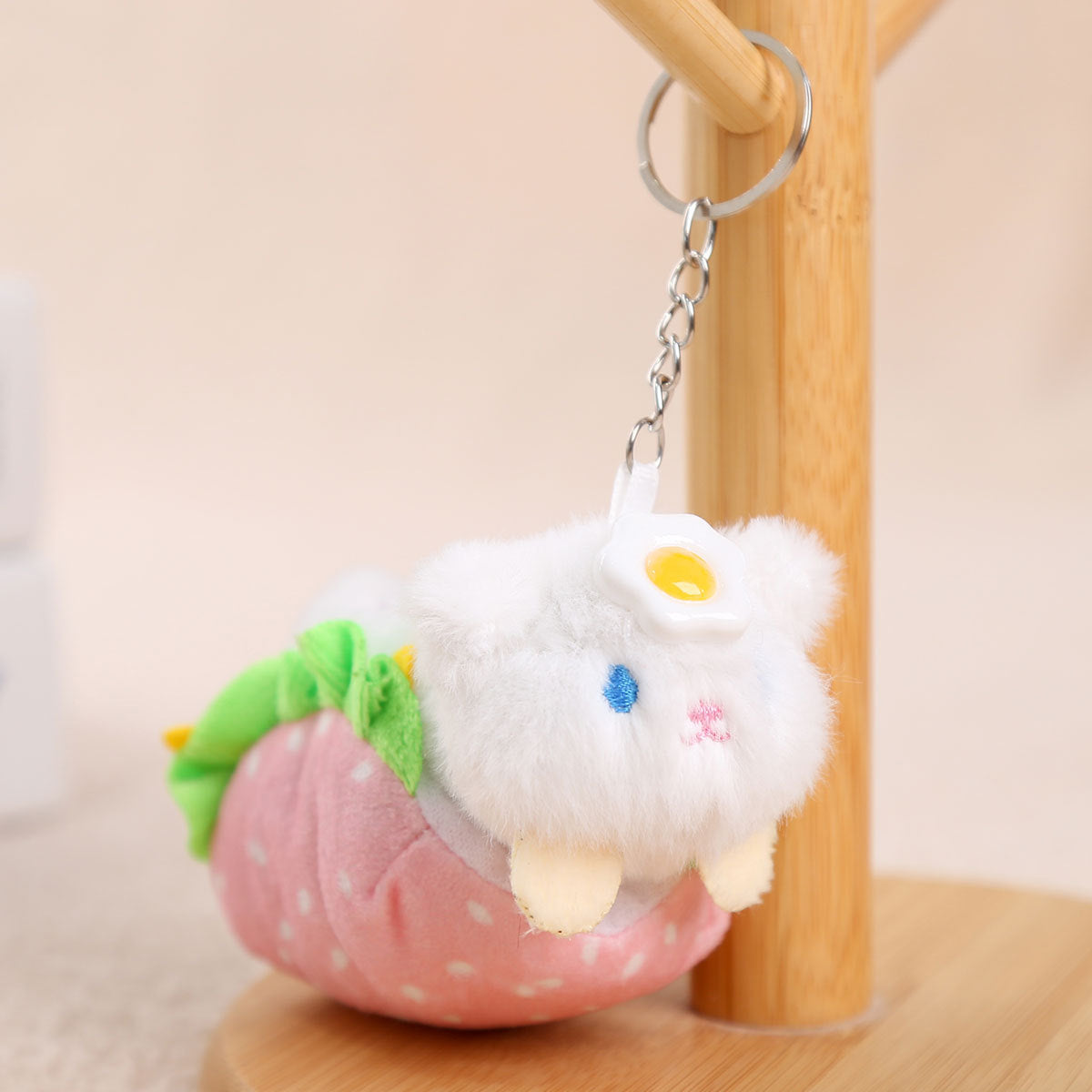 Cute Fried Egg and Hot Dog Plush Toy Keychain
