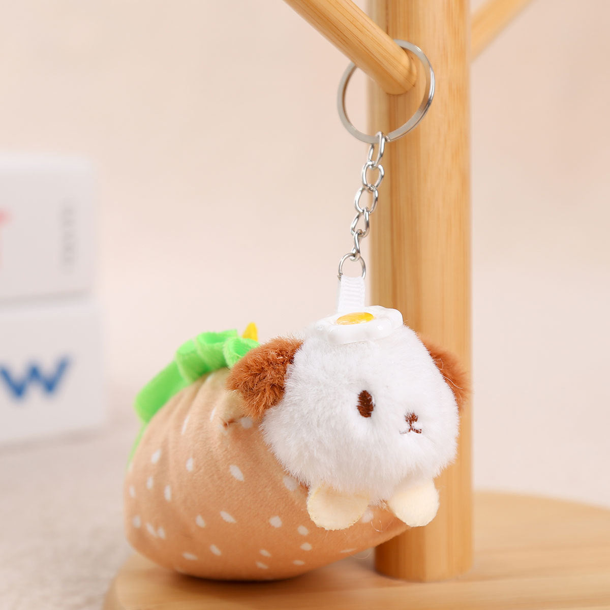 Cute Fried Egg and Hot Dog Plush Toy Keychain