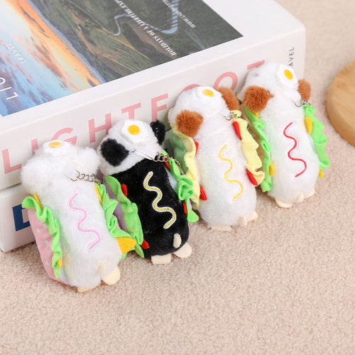 Cute Fried Egg and Hot Dog Plush Toy Keychain